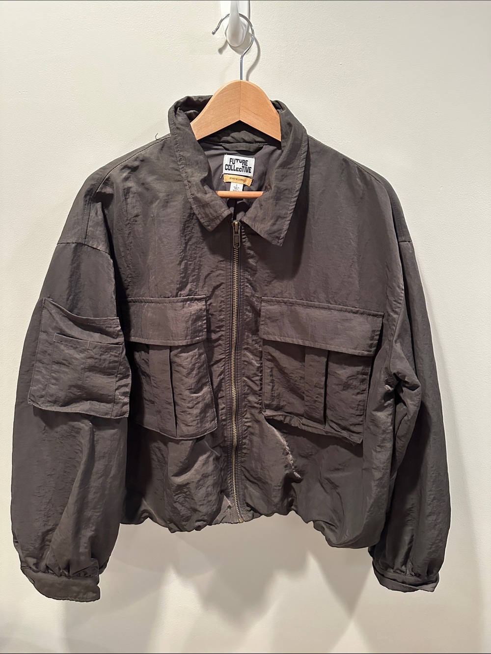 Future Collective Women’s Dark Gray Bomber Style Utility Zip Jacket